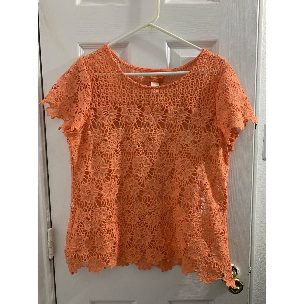 Heart of Palm Blouse Women's Size PL Petite Orange Short Sleeve